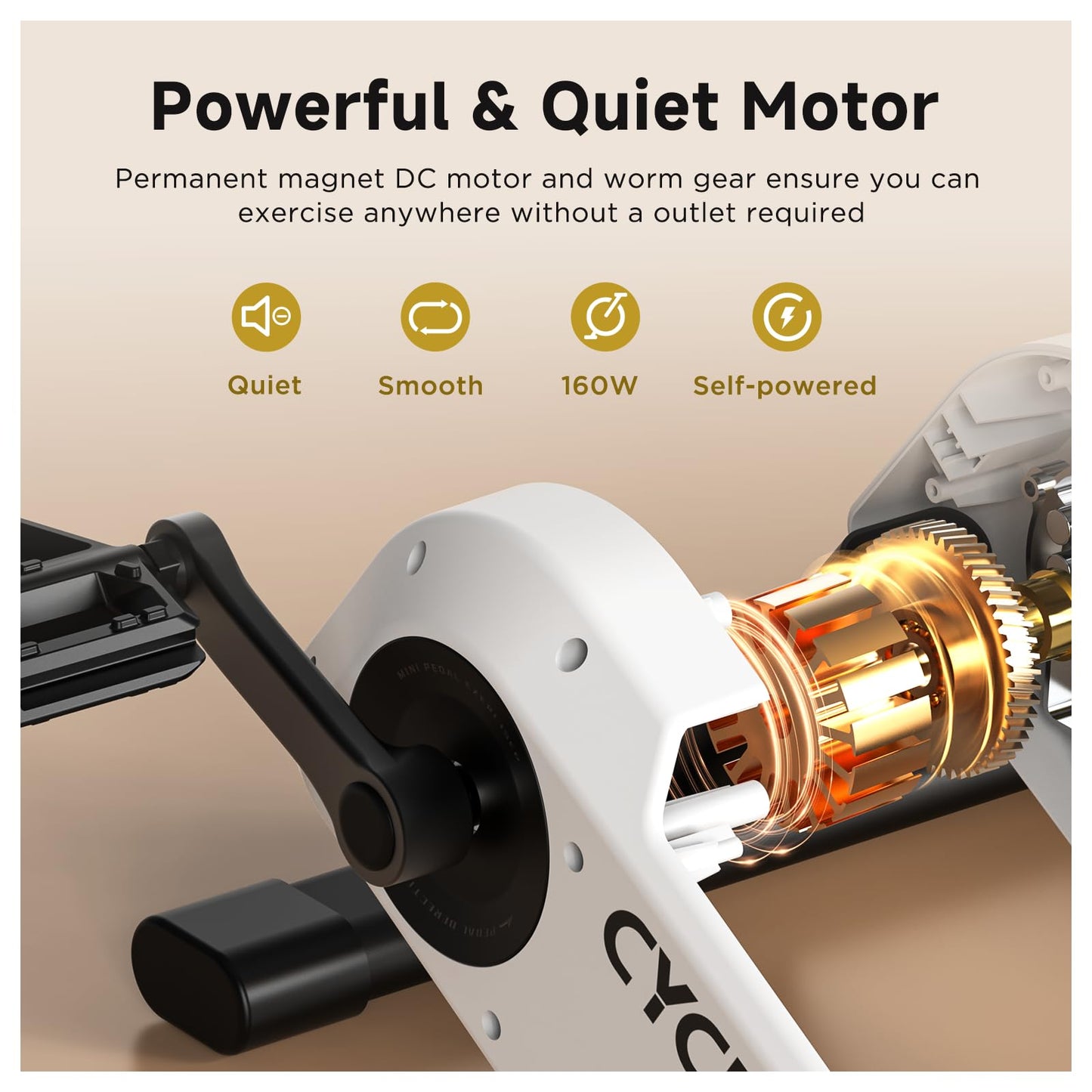 CYCPLUS DC1 Mini Pedal Exerciser, Self-Powered 160W Brushless Motor, ERG Mode & App Sync, Ultra-Quiet Magnetic Resistance, Compact for Office/Home (10.6lb, 0.18㎡ Space-Saving)