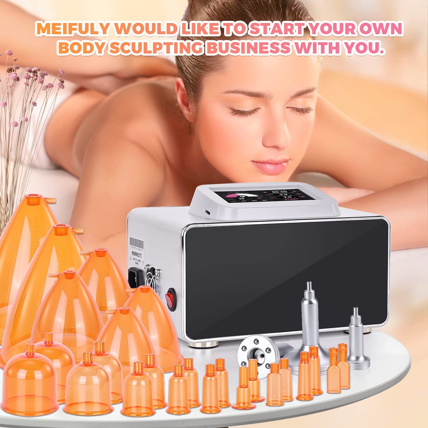 Meifuly Vacuum Therapy Machine, Electric Cupping Sets with 24 Cups(Include 1500, 1800, 2100ML Large Cups) and 3 Gua Sha Head for Salon SPA, Body, Back, Facial Cupping Massager