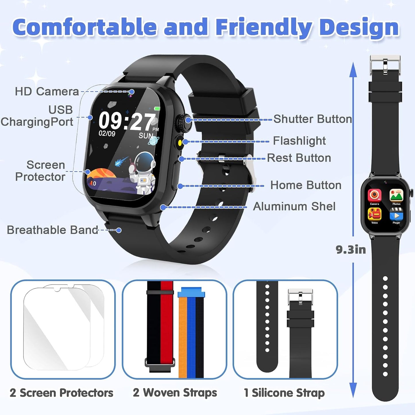 Dolwenqi 40 2 3-12 Smart Watch for Kids, Smart Watch Boys Toys with Games Camera Video Recorder Music Alarm Learn Card