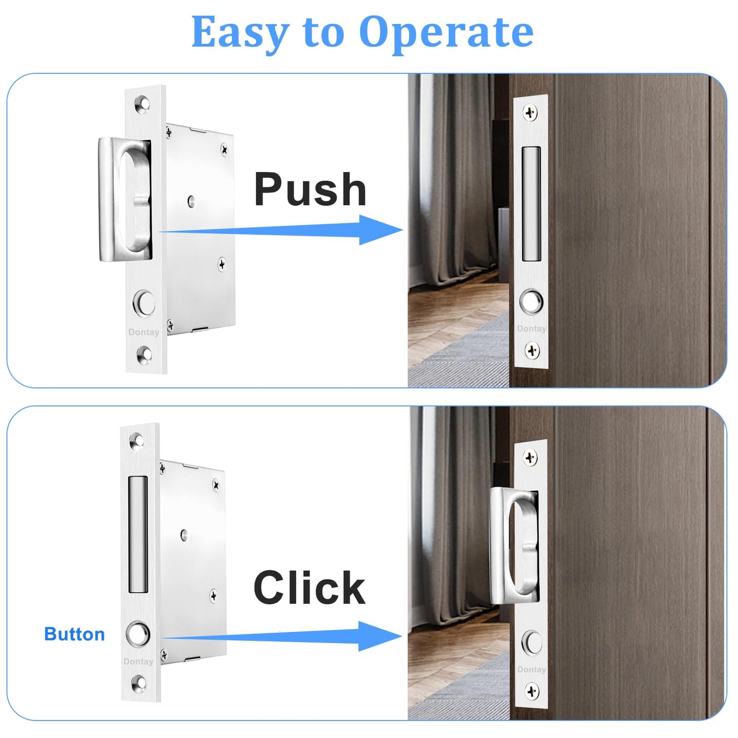 Dontay Pocket Door Handles with Large Auto Pop-Out Ring,Flush Hidden Edge Pull for Sliding Doors Hardware & Lock, Modern Space-Saving Design, Easy Install(4.72-inch,Brushed Nickel,2)