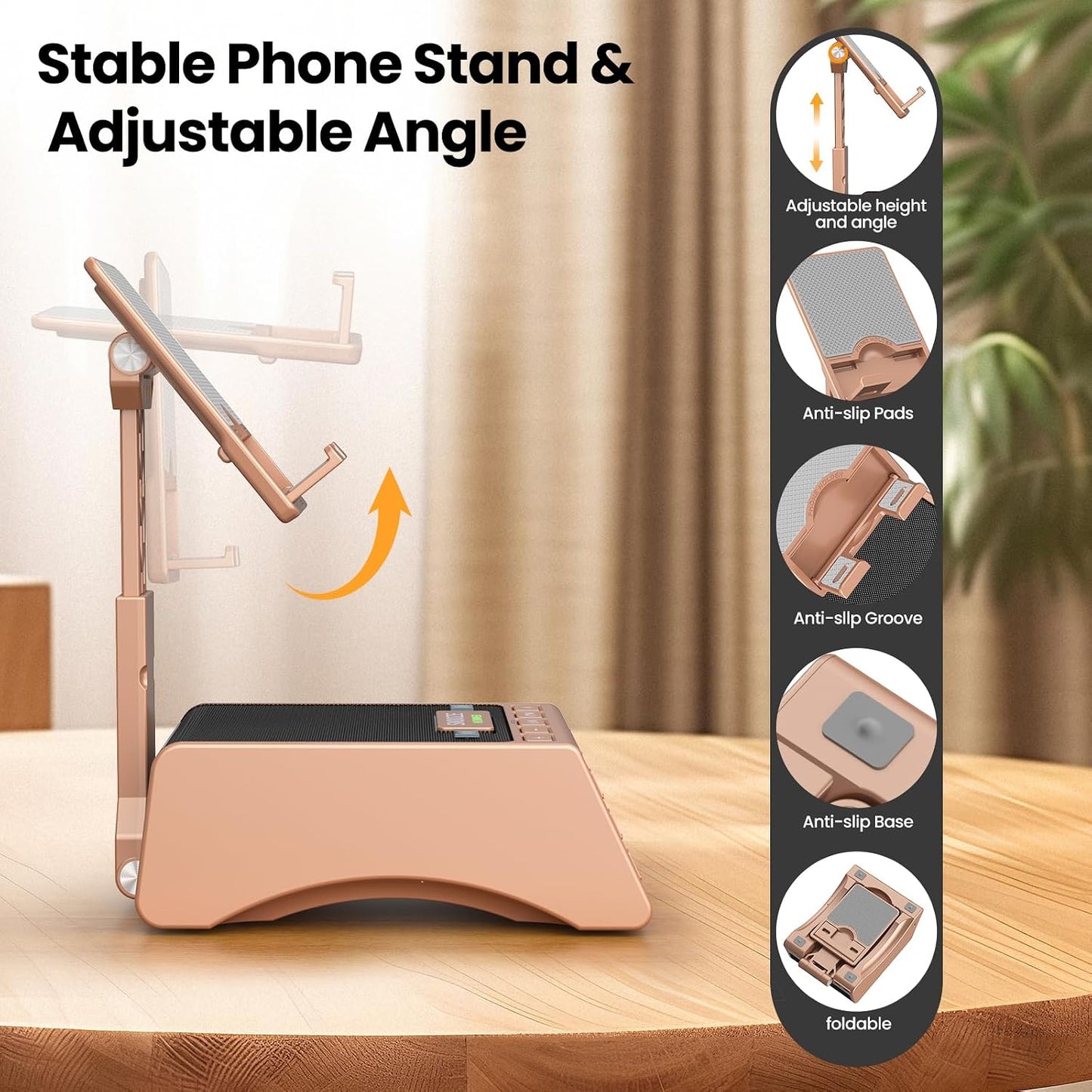 JTEMAN Gifts for Men Women,Cell Phone Stand with Wireless Bluetooth Speaker,Adjustable Cool Tech Kitchen Gadgets,Unique