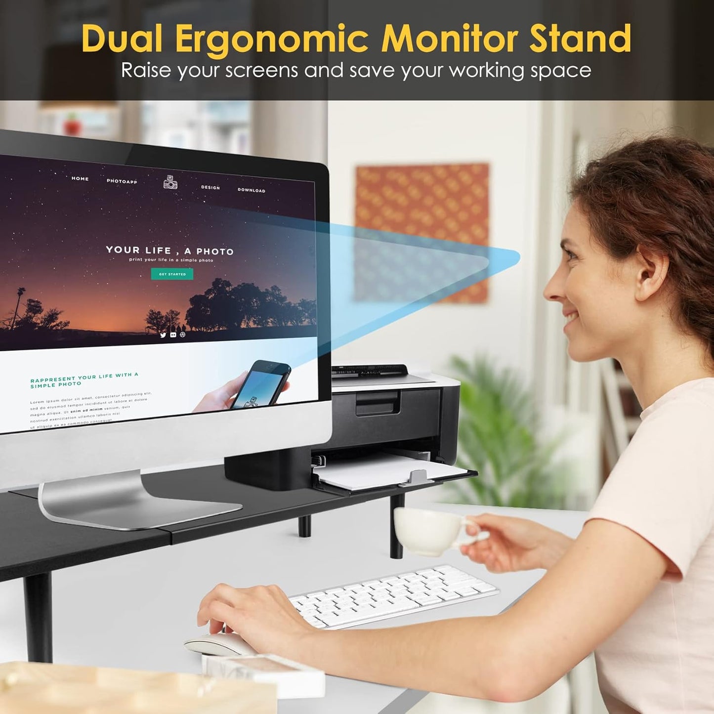 32-40 InchLarge 2 Across-Star Dual-Monitor-Stand-Riser-For-Desk Adjustable Length Desktop Computer Monitor Riser
