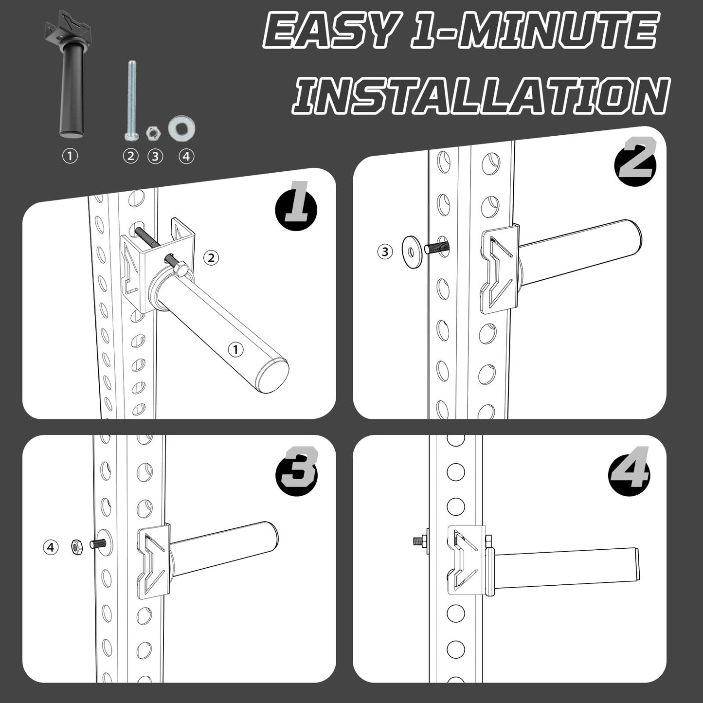 Weight Plate Holder for Power Rack – Choose 2×2 or 3×3 Uprights – Fits 5/8" to 1" Hole Diameter, Heavy-Duty Steel Plate Storage Pegs, Bolt-On Design, Pair（2x2）