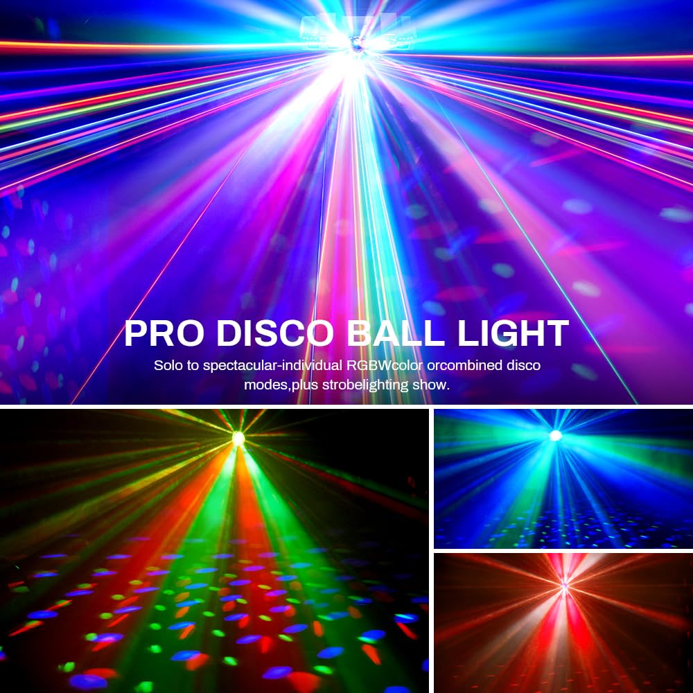 EYTSE DJ Lights for Parties, Pro 8 in 1 DMX512 Laser Light Show with Disco Ball Light, RGB and Gold Strobe,UV Black Lights-Sound Activated LED Lighting for Home, Karaoke, Clubs, Gigs, and DJ Lighting