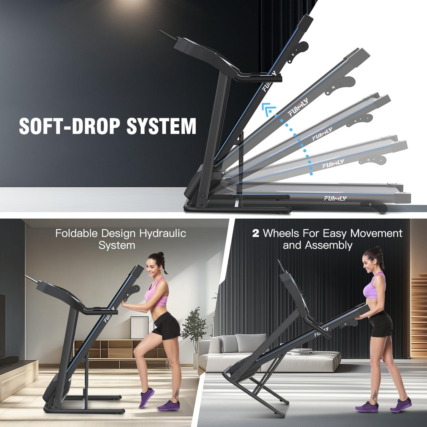Treadmill with Incline, FUNMILY 3.5HP Heavy Duty Folding Treadmill for Home, 350 lb Capacity Walking Running Machine with Smart Fitness Tracking, 12 Preset Programs, LCD Display, 2 Control Methods