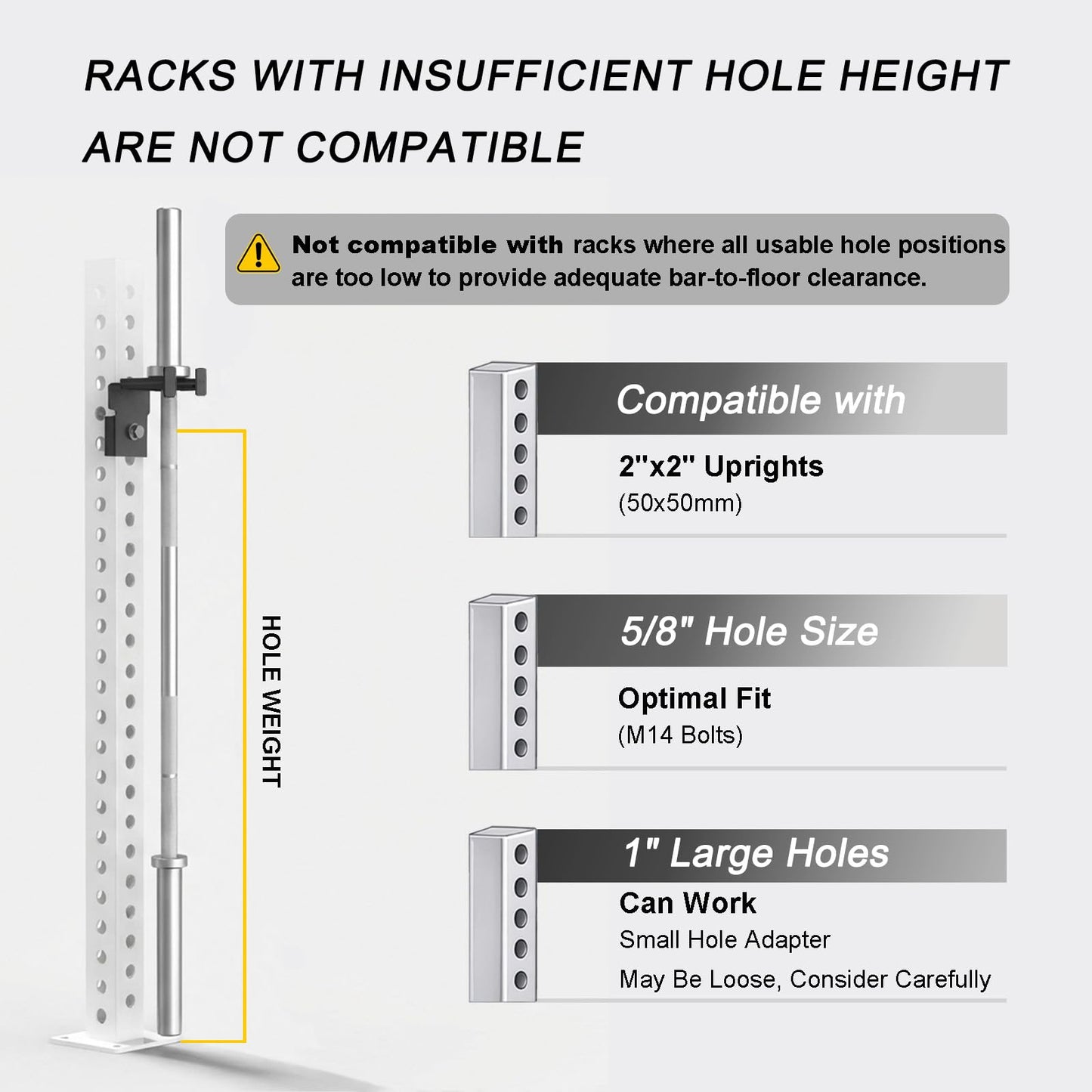 Barbell Holder for 2x2'' Power Racks, No Drilling Required – Heavy-Duty Steel Barbell Storage Rack with Protective Padding, Fits 5/8''-1'' Holes – Secure & Space-Saving Gym Equipment Organizer