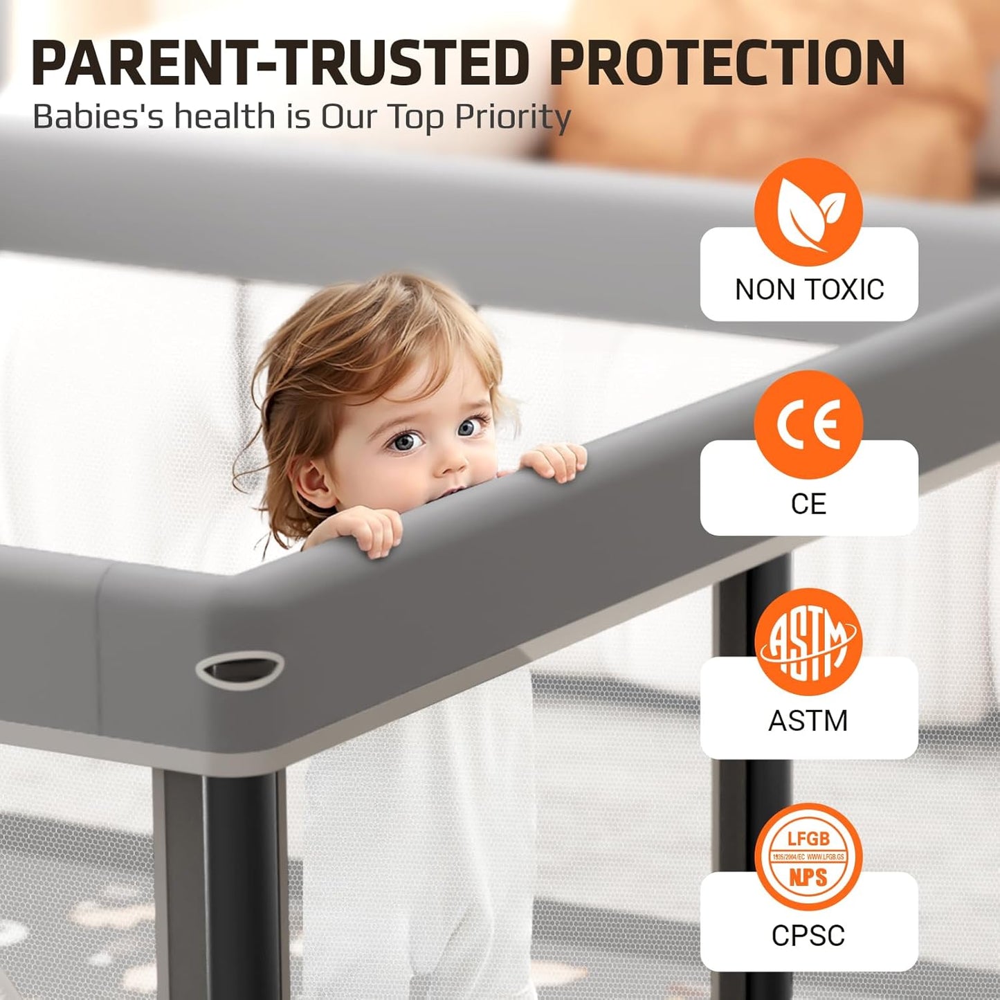 Skiennix Foldable Baby Playpen - 50" x 50" Collapsible Playard for Indoor & Outdoor Use | Includes Travel Pack & 30 Ocean Balls