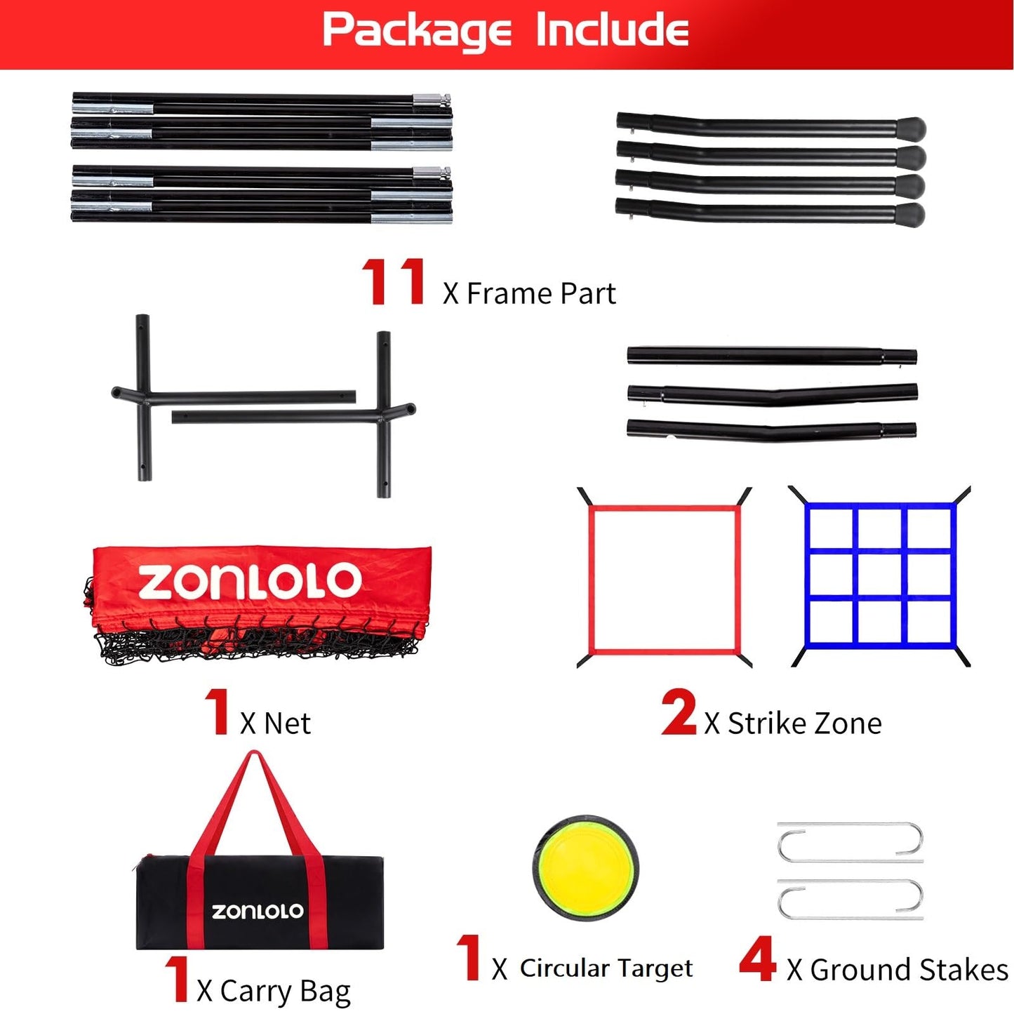 Zonlolo 6 x 6 FT Baseball Net with 3 Diffferent Targets, Portable Practice Net for Batting，Hitting，Pitching and Throwing,Compact Package with Small Carrying Bag，Great for Kids !