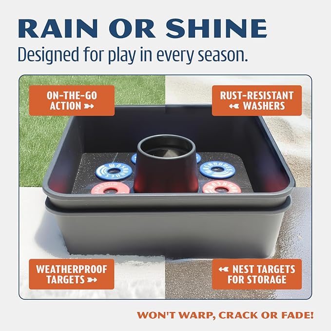 Driveway Games All Weather Washoos Washer Toss Game Set - Portable Outdoor Lawn Games for Adults and Kids, Summer, Camping, Tailgates & Beach – Includes 8 Pitching Rings & Toss Targets