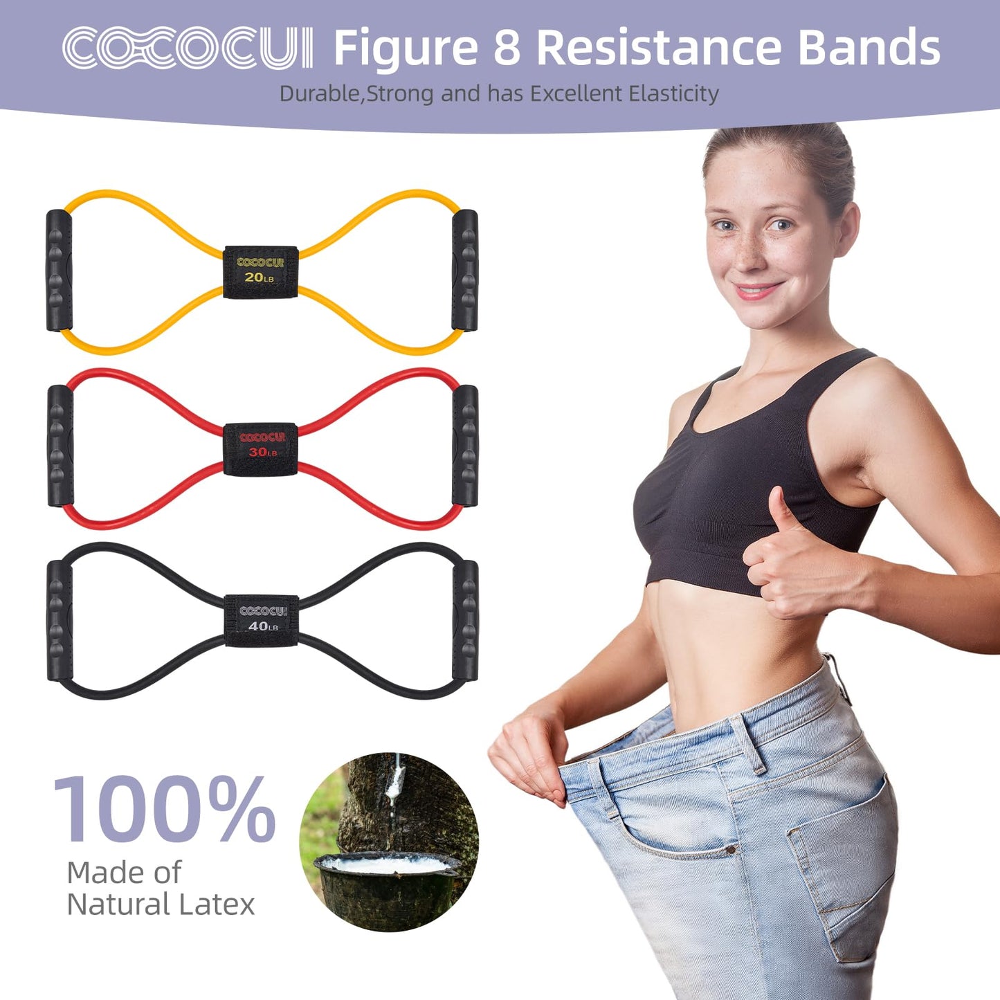Figure 8 Resistance Bands with Handles for Women Men, Exercise Bands for Back, 8 Shaped Resistance Bands for Arms, Shoulder, Leg Stretching, Physical Therapy, Yoga, Pilates, Home Gym Workout Equipment