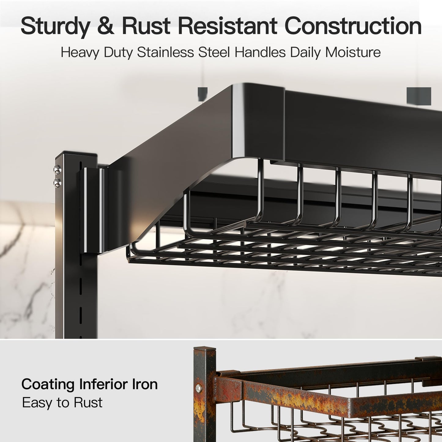 MAJALiS 3 Tier Extra Large Stainless Steel Expandable Over The Sink Dish Drainer Drying Rack, Rust Proof Metal, Space Saving, Modern Black Big Capacity Extendable Plate Strainers Above Counter