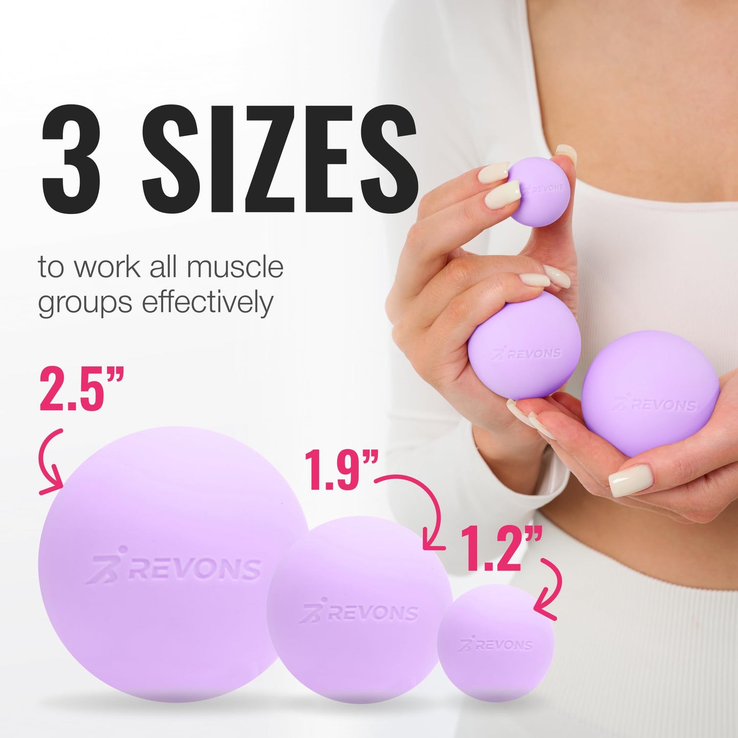 REVONS 3 in 1 Massage Ball Set - Lacrosse Balls for Myofascial Release, Back Pain Relief, Face Fitness, Trigger Points, Yoga, Physical Therapy, Muscle Recovery and Soft Deep Tissue Massage (Purple)