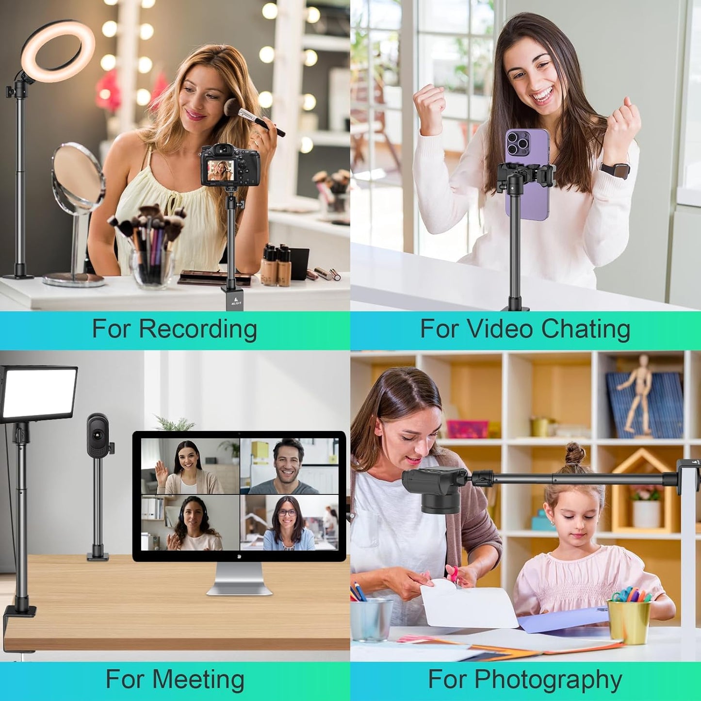 ailight 1/4" insta360 Camera Desk Mount Webcam Stand, Adjustable Table Camera Stand with Screw & C Clamp Overhead