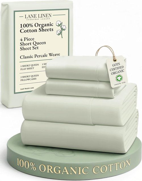 LANE LINEN 100% Organic Cotton Queen Sheet Set - Soft, Breathable Percale Weave | Deep Pocket, Hotel-Quality - Mineral