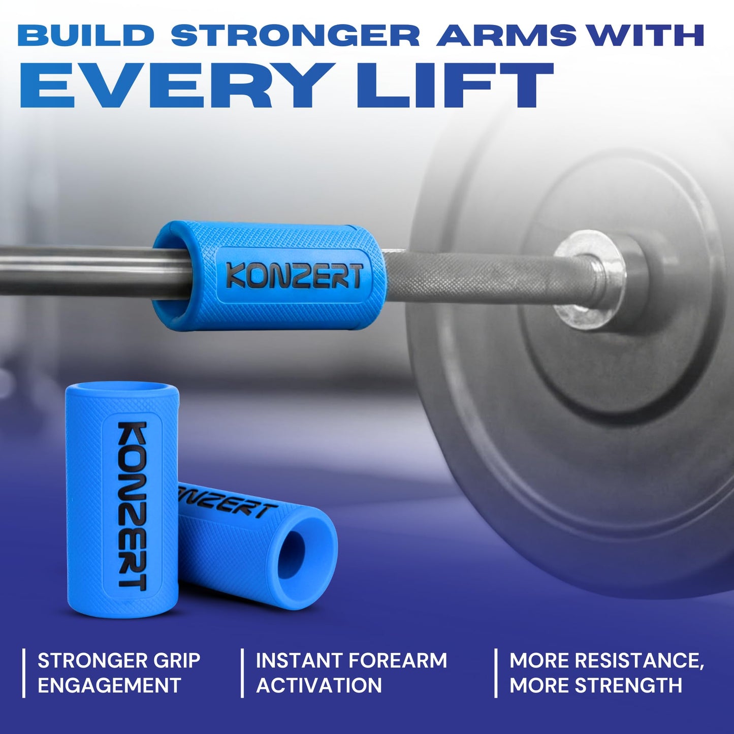 Konzert 2.25 Inch Diameter Thick Grips - Increase Handle Diameter Of Dumbbell, Barbell, Pull Up Bar & Cable Handle for Arm Strength And Enhanced Muscle Activation