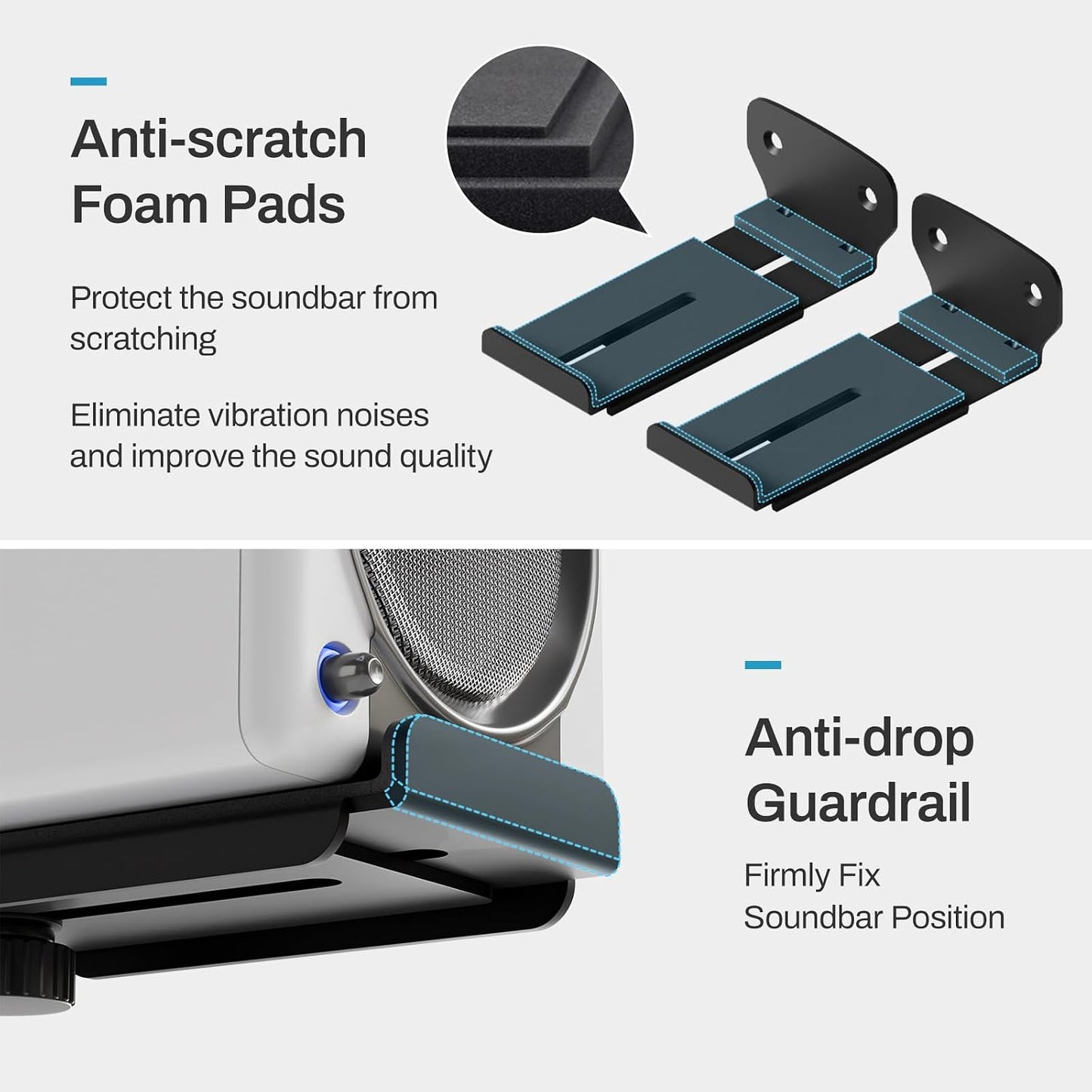 AONAYIOA 4.1"-6.3",Hold 40 lbs Soundbar Wall Mount Bracket with Anti-Scratch Foam Pads for Samsung, LG, Sony, Vizio