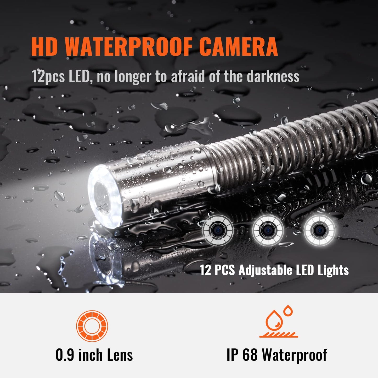 VEVOR Sewer Camera with 512Hz Locator, 165 ft/50 m, 9" Pipeline Inspection Camera with DVR Function, IP68 Camera with 12 Adjustable LEDs, 16GB SD Card for Sewer Line, Home, Duct Drain Pipe Plumbing