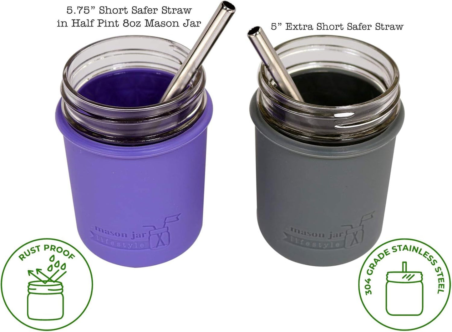 Skiennix Extra Short Stainless Steel Straws - Perfect for 12oz Thermos & Cocktails | 4 Pack + Cleaning Brush