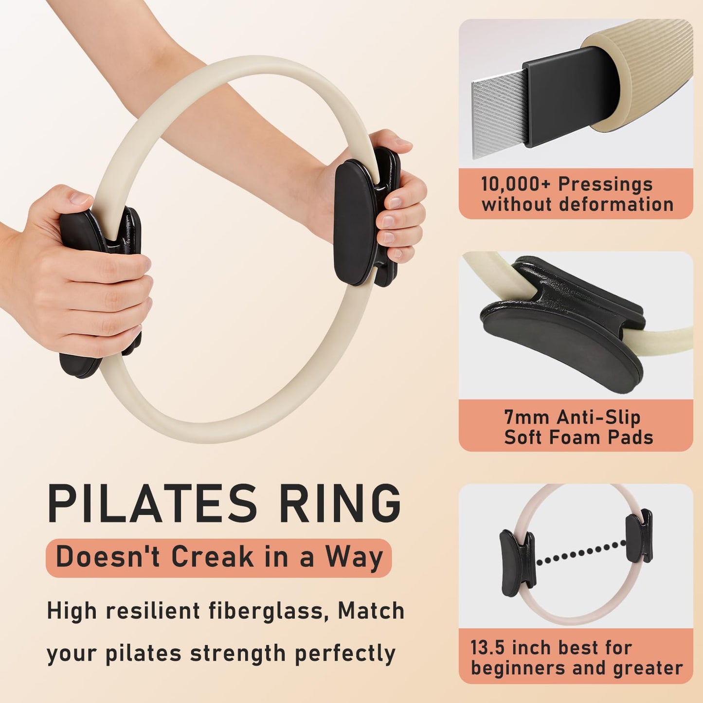 Pilates Ring Kit with Adjustable Ankle Wrist Weights, Resistance Bands, Pilates Equipment Ball for Home Workout to Tone, Sculpt and Strengthen, Fitness Magic Circle Rings for Yoga Women (Beige)