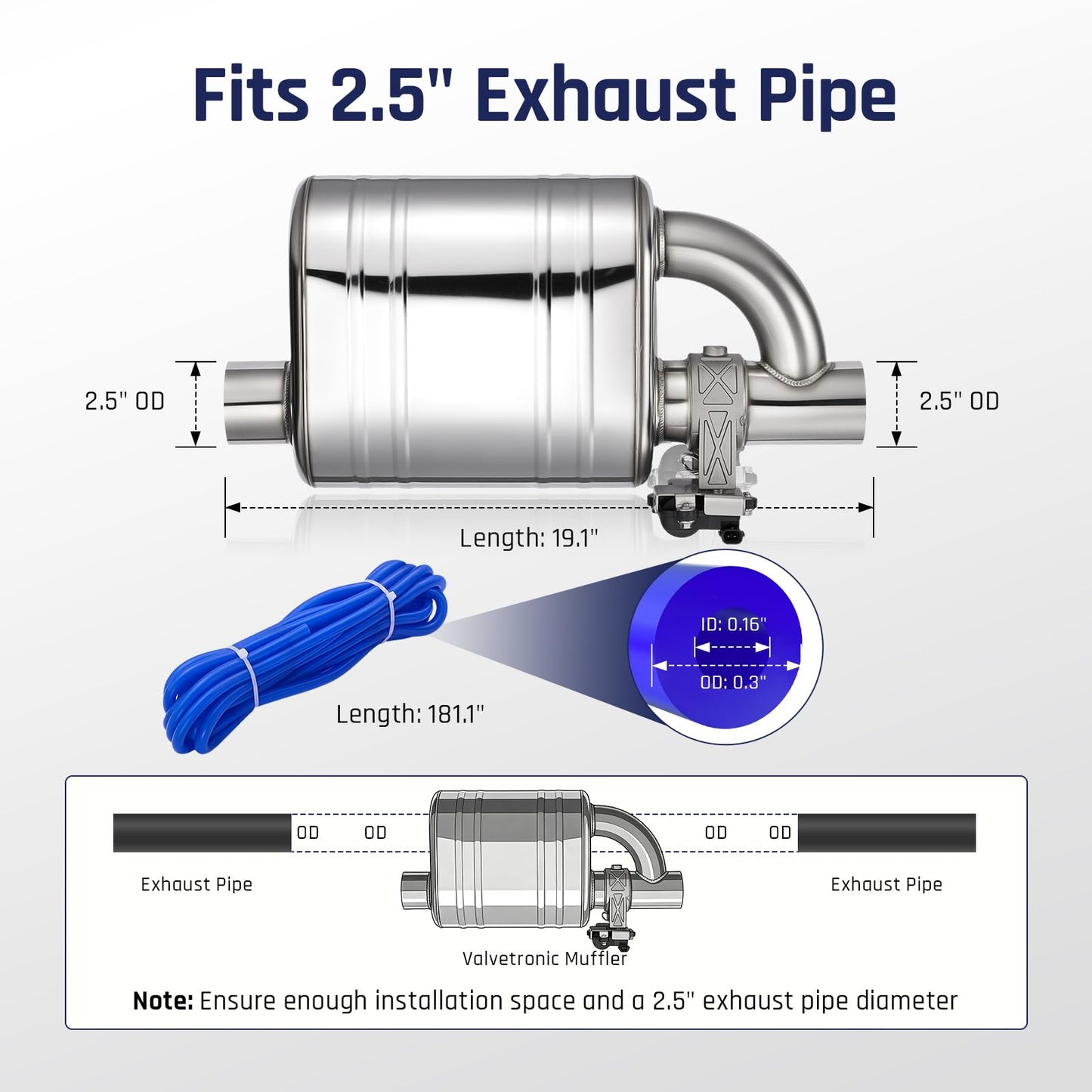 SPELAB Exhaust Cutout 2.5 Inch Valved Muffler Vacuum Exhaust Valve Kit with Muffler Front Exhaust System Kit