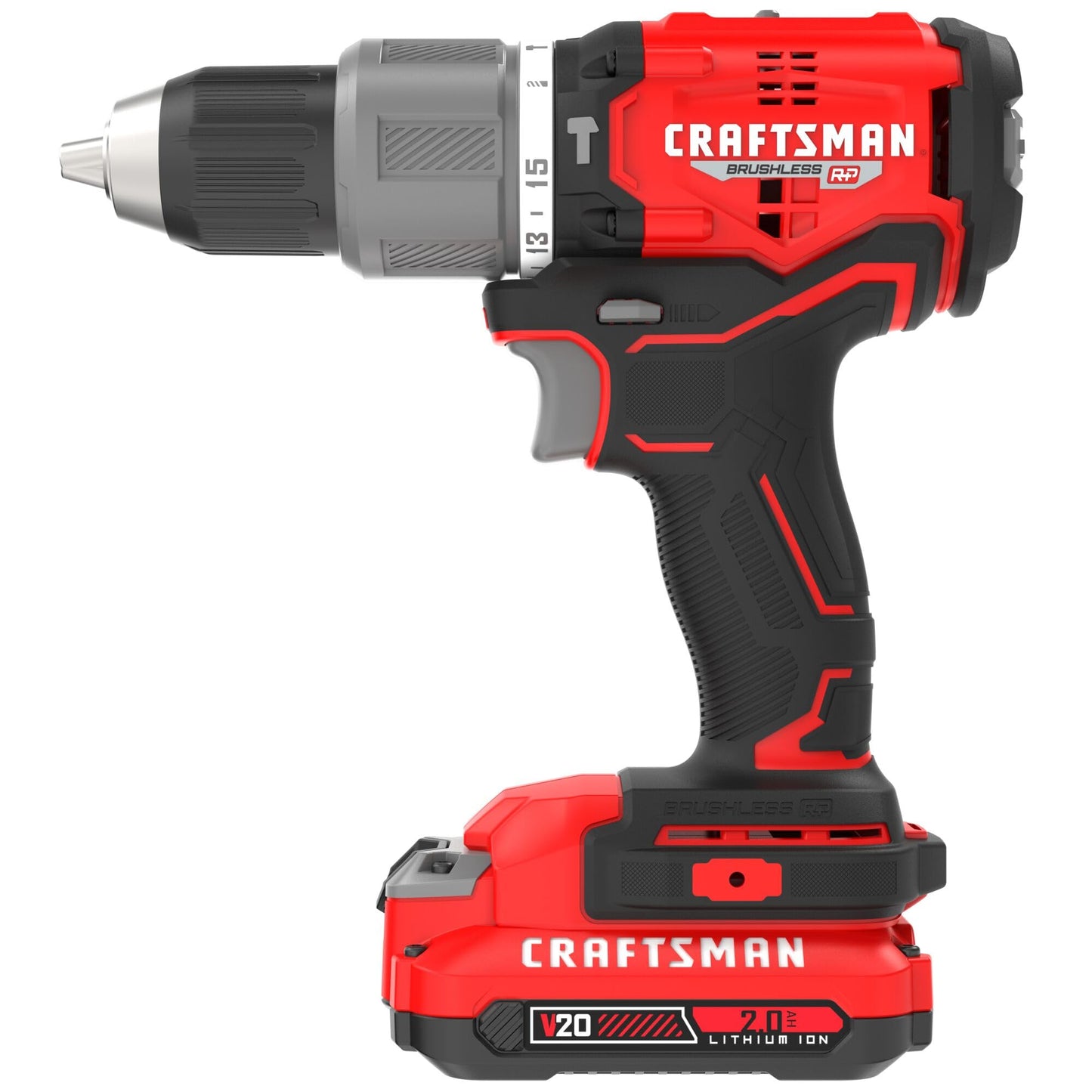 CRAFTSMAN V20 Cordless Hammer Drill Kit, 1/2 inch, 2 Batteries and Charger Included (CMCD732D2), Black