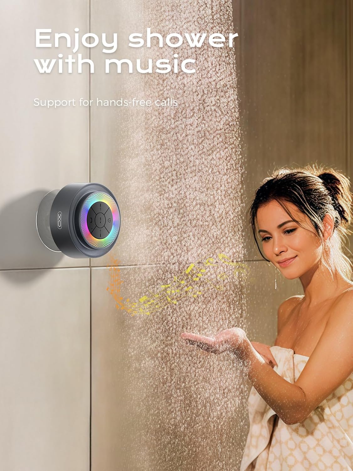 XO Simple is Beauty IP67 Bluetooth Shower Speaker,XO Portable Shower Speakers Waterproof with Suction Cup,Built-in Mic