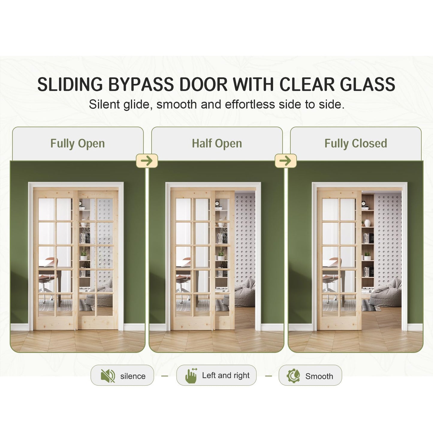 Easelife Preassembled Sliding Closet Door 48in x 80in (Double 25in), Spruce Wood Barn Door Slab with Bypass Hardware Track Kit, Tempered Clear Glass, Fit Interior Pantry Kitchen