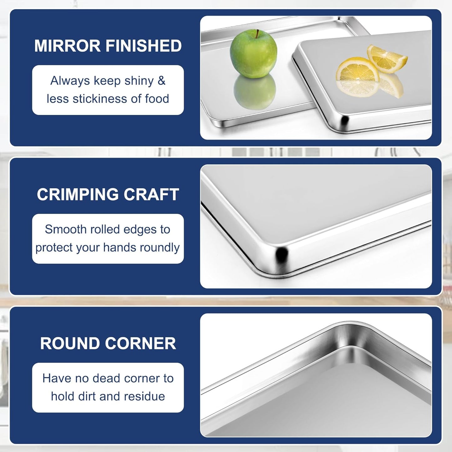 P&P CHEF 17.3 Inch Stainless Steel Baking Cookie Sheet - Heavy Duty & Dishwasher Safe, Set of 2