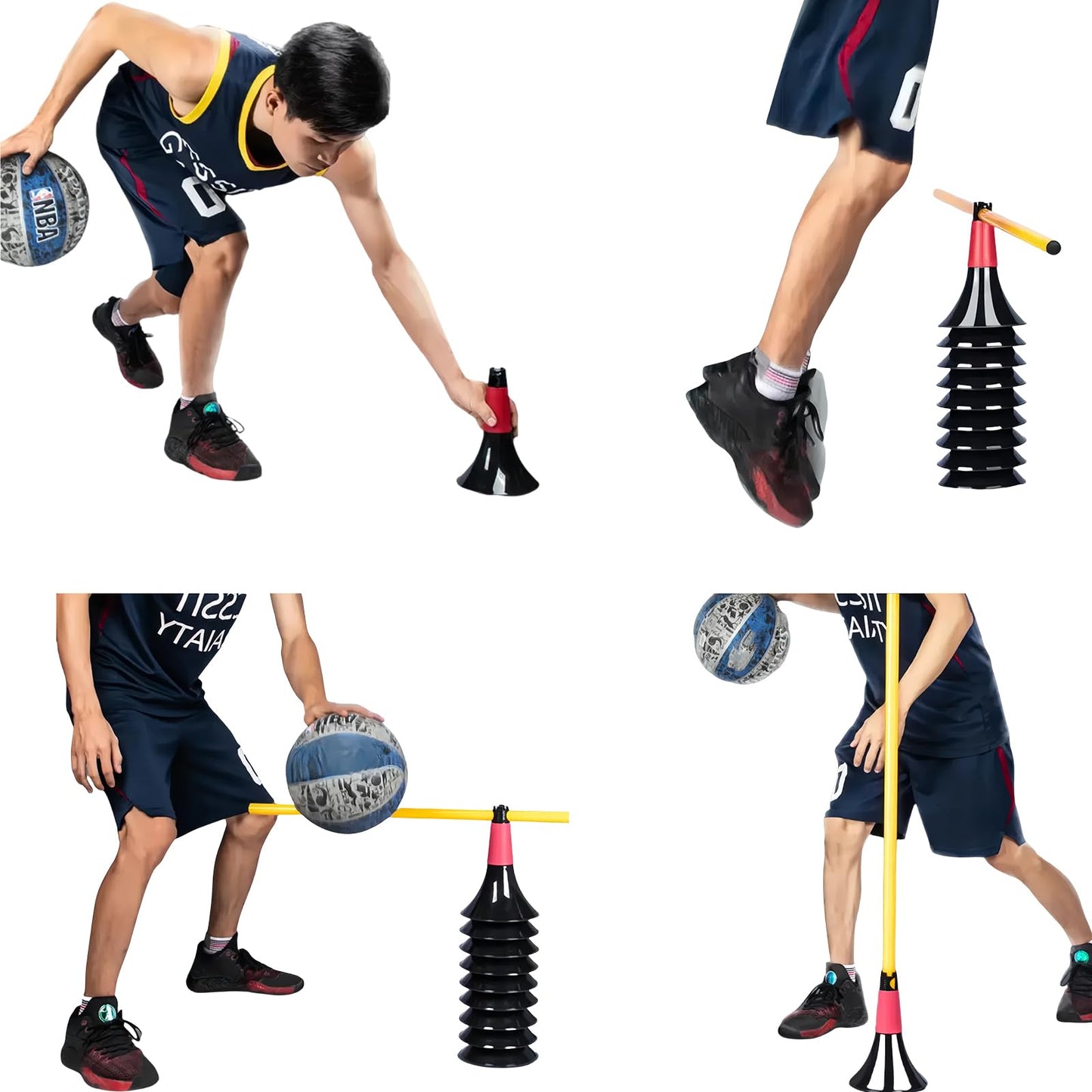 Basketball Training Cones and Agility Poles Set, 8pcs Cones with Anti-Slip Silicone Sleeve & 8pcs 19.7" Poles, Heavy Duty Soccer Training Equipment for Dribbling Drills and Speed Hurdles (Blue)