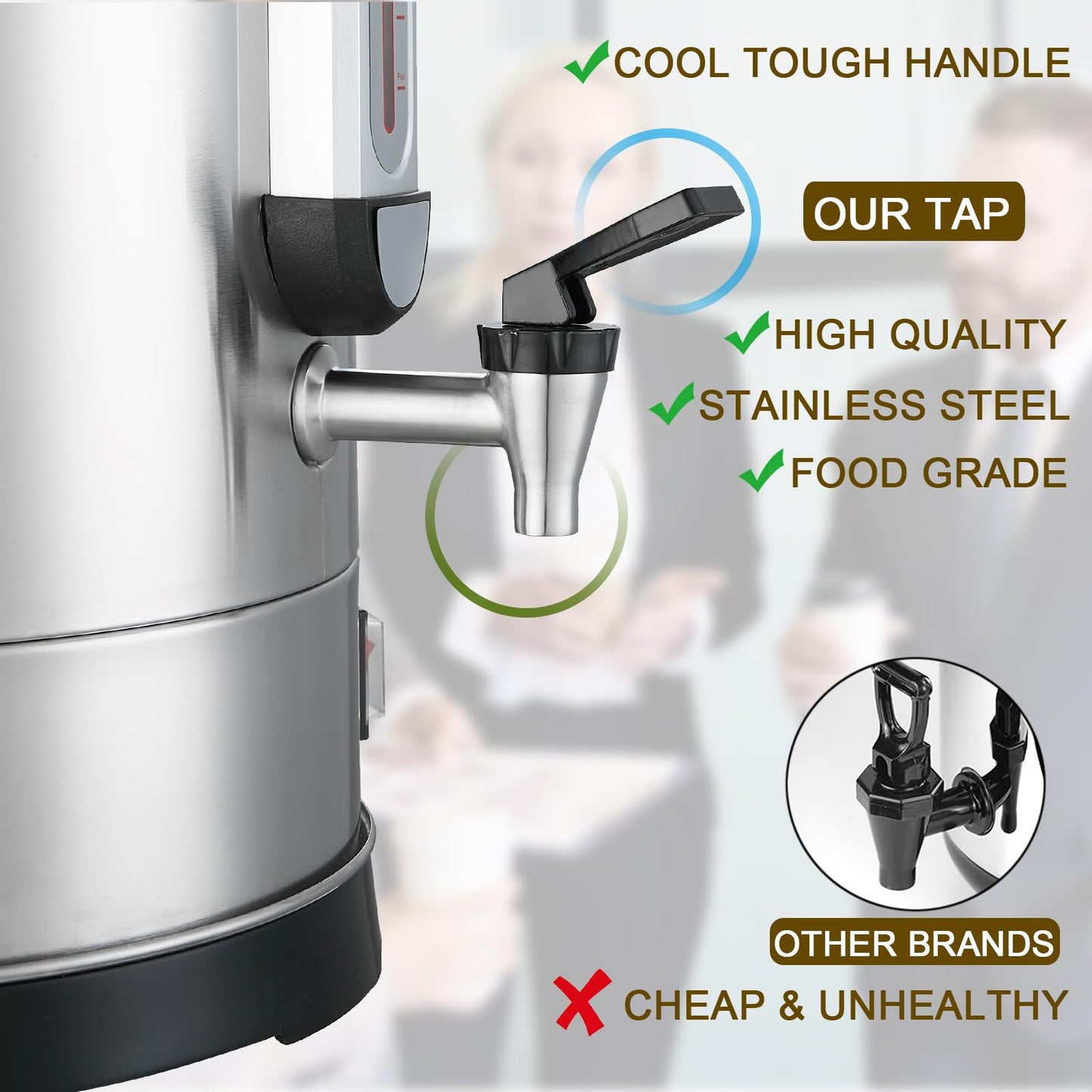 Commercial Coffee Maker 100 Cup Large Coffee Urn 4 Gallon 16L Industrial Coffee Dispenser 1300W Quick Brew Dual Wall Stainless Steel Hot Water Urn & Tea Maker for Catering, Wedding, Church & Events