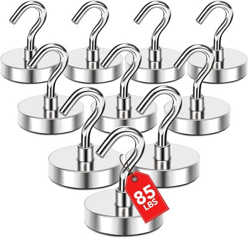 MIKEDE Magnetic Hooks - 85 Lbs Heavy Duty Earth Magnets for Hanging | 10 Pcs Strong Metal Hangers