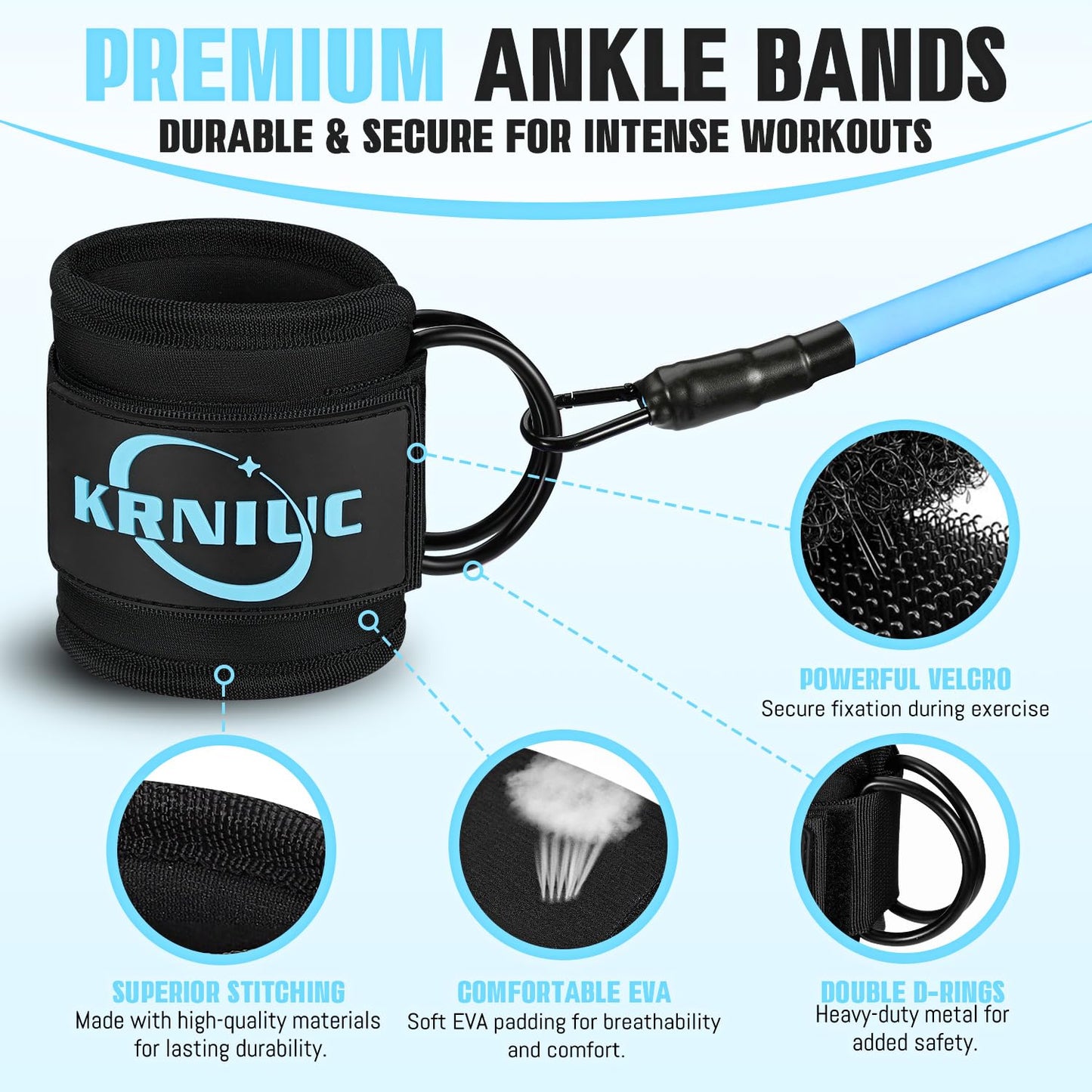 KRNIUC Ankle Resistance Bands, Home Gym Workout Equipment for Women Booty Workouts, Kickbacks, Hip, Leg and Glute Fitness, Includes Exercise Guide, Travel Pouch, Perfect for Home, Gym or Travel