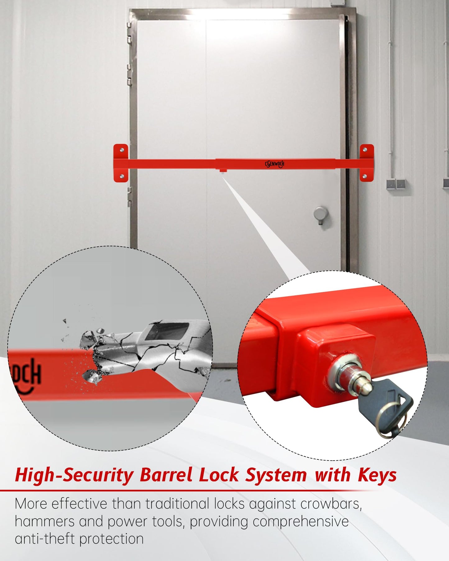 Adjustable Door Security Lock Bar, Commercial Shed Outswing Door Security Bar Fit for 32" to 42" Exterior Opening Door, Anti-Theft Barricade Lock for Jobsite Office, Warehouse, Trailer Door