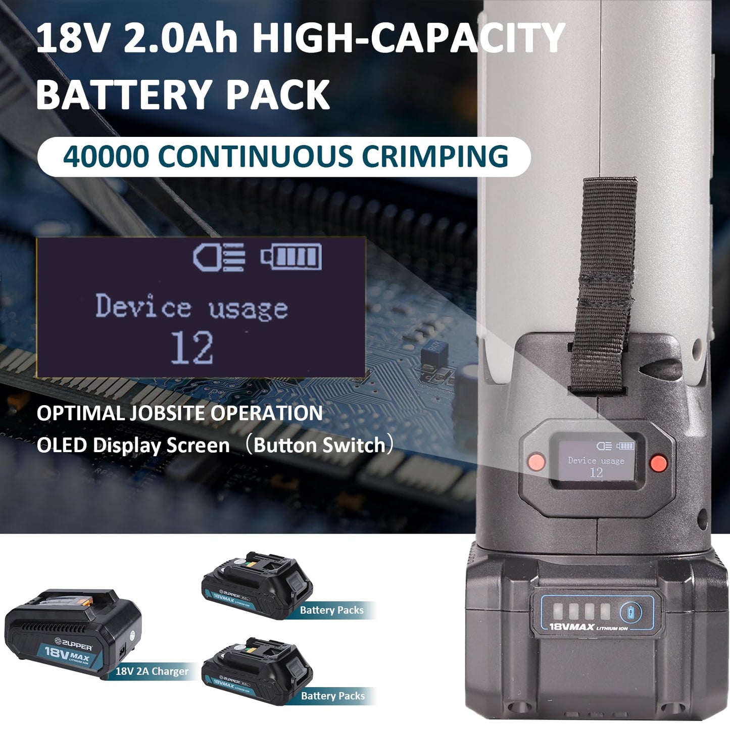 ZUPPER Standard Press Tool,18V Electric Crimping Tool for Copper Pipe with 6 Press Jaws 1/2” to 2” Compatible with Propress Fittings Hydraulically Pressing Tool Set with 2pcs 4Ah Battery