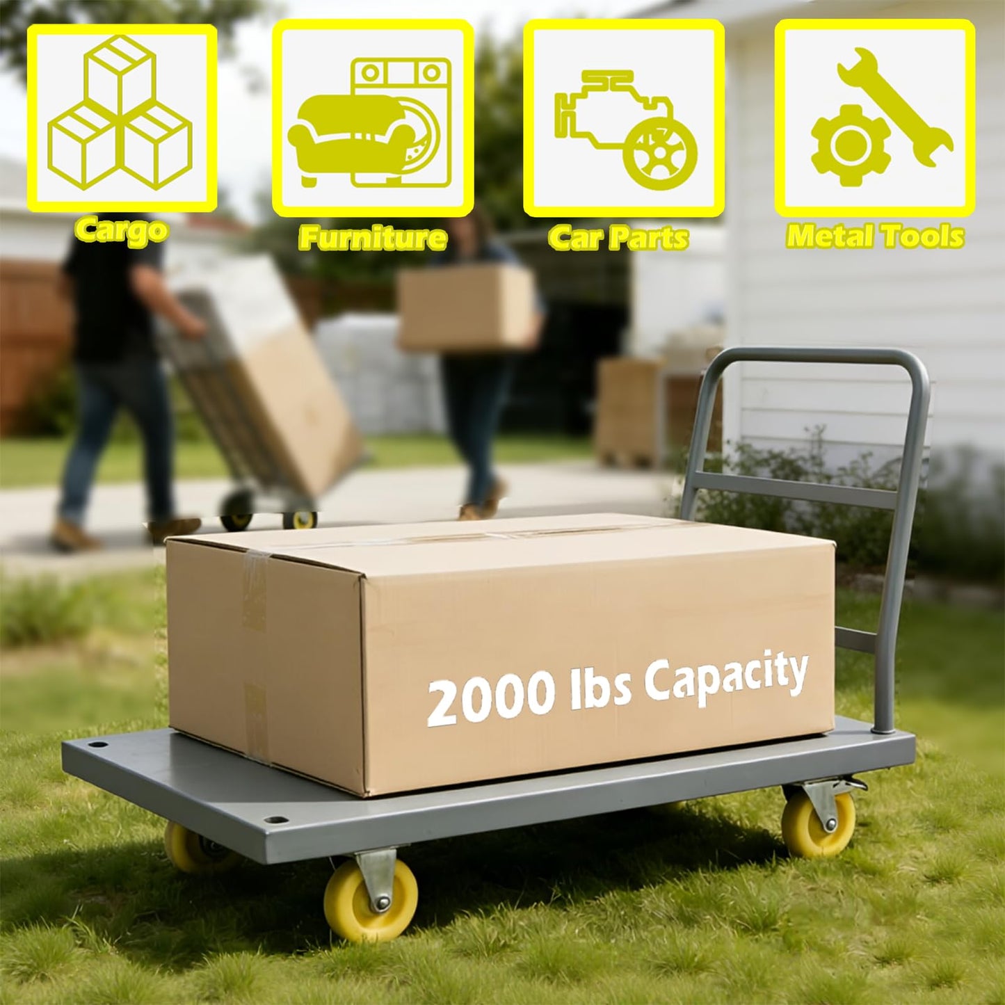 QVWZD Heavy Duty Steel Platform Truck, 47" L x 23.8" W x 32.7" H Flat Cart, Hand Trucks with Nylon Casters, 2000 lbs Capacity Steel Reinforced Flat Cart, Multi Use Utility Dolly for Warehouse Garage