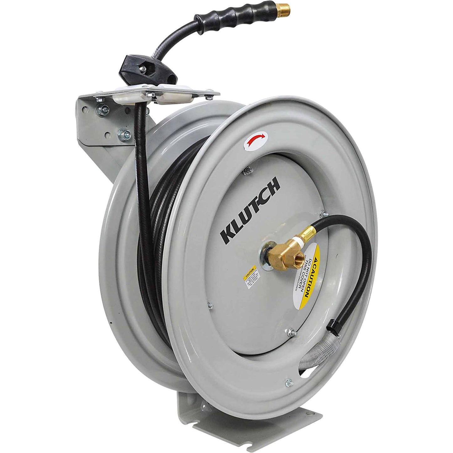 Klutch Auto Rewind Air Hose Reel - with 3/8in. x 50ft. Rubber Hose, 300 PSI