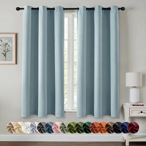 MIULEE Slate Blue Blackout Curtains - Thermal Insulated Room Darkening Drapes, 54" Long, 2 Panels