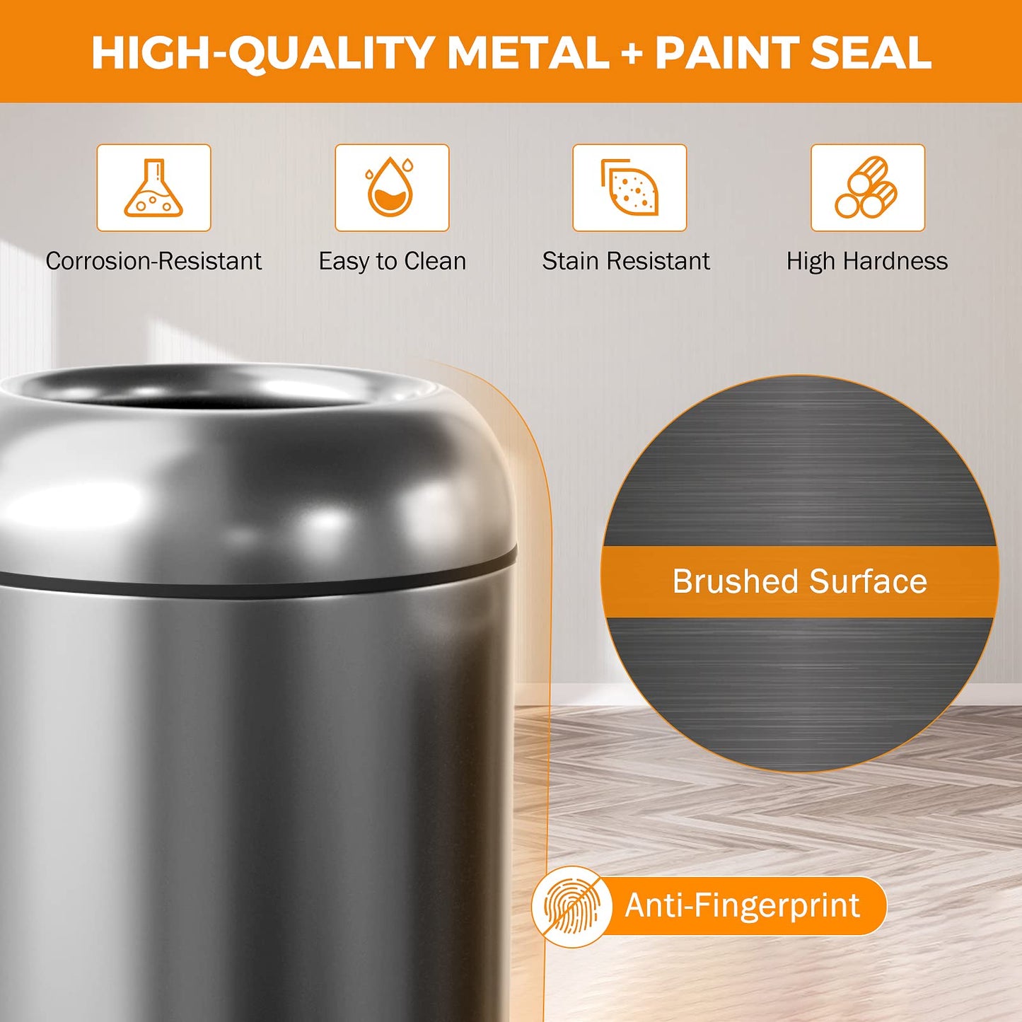 BEAMNOVA 35.5 * 15.8 * 15.8 in + 16.5 Gallon Open Top Trash Can Outdoor Top Tray Matte Black Stainless Steel Commercial Garbage Enclosure