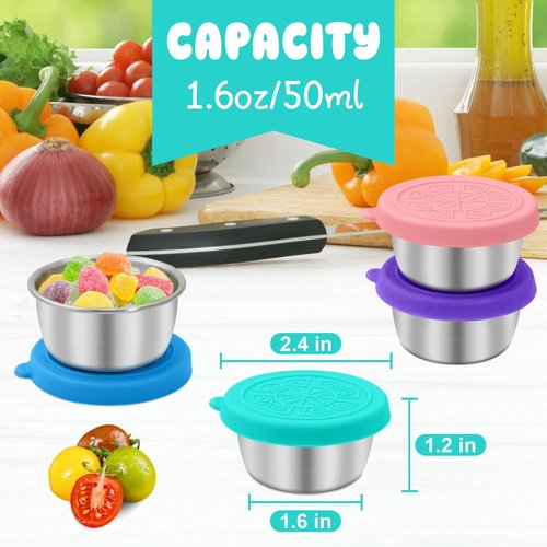 LIEMAND Salad Dressing Container - Leakproof Reusable Stainless Steel | 6x1.6 oz for Lunch, Travel & Meal Prep
