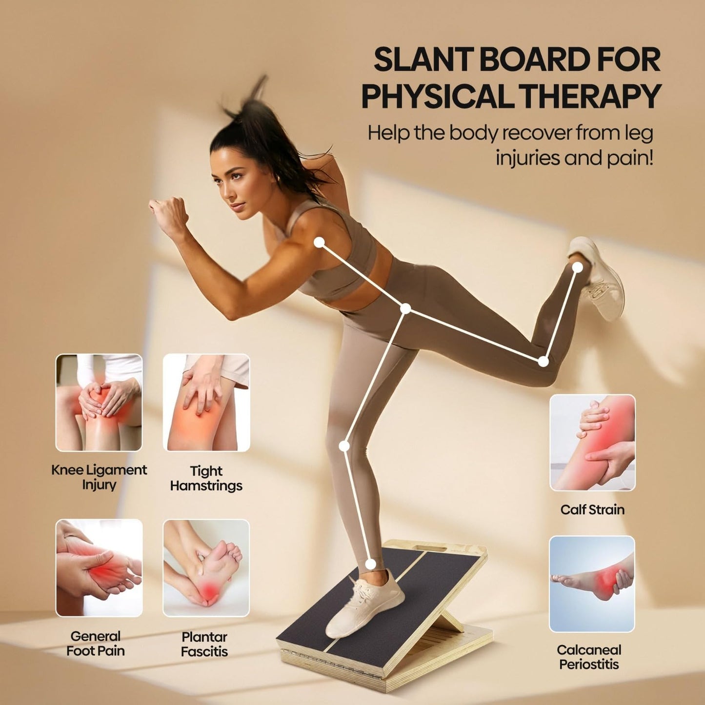 Zaloom Wooden Slant Board for Calf Stretching - 6 Adjustable Angles, 400 Lbs Capacity Calf Stretcher Slant Board for Squats, Knees, Ankle, Leg, Heel & feet, Squat Wedge & Physical Therapy Equipment