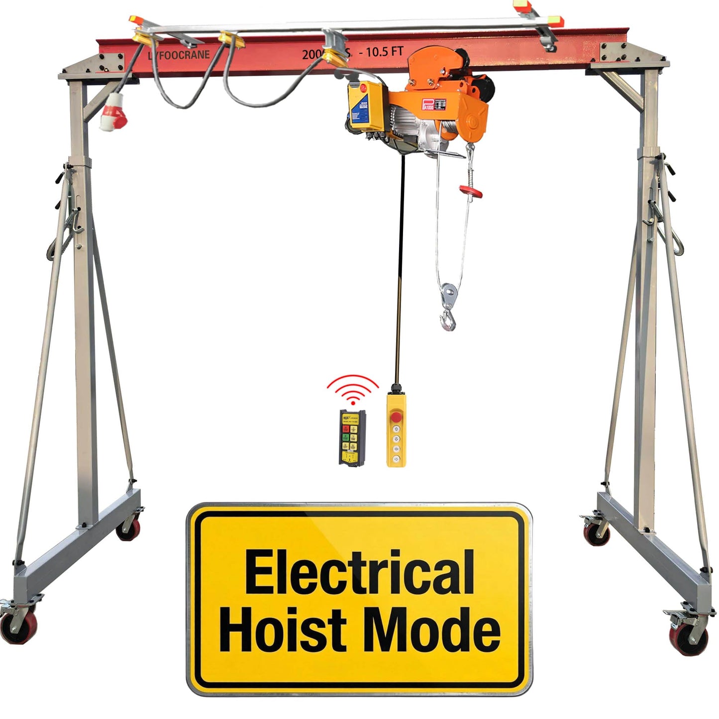 Electrical Gantry Crane 2000 LBS - 10.5 FT Wide, Adjustable Crane 1T with Electrical Hoist, Manual Hoist, Garage Crane 1T with Manual Hoist, Trolley, Scale, Sling, Shackle, Hook (10.5 FT Width)
