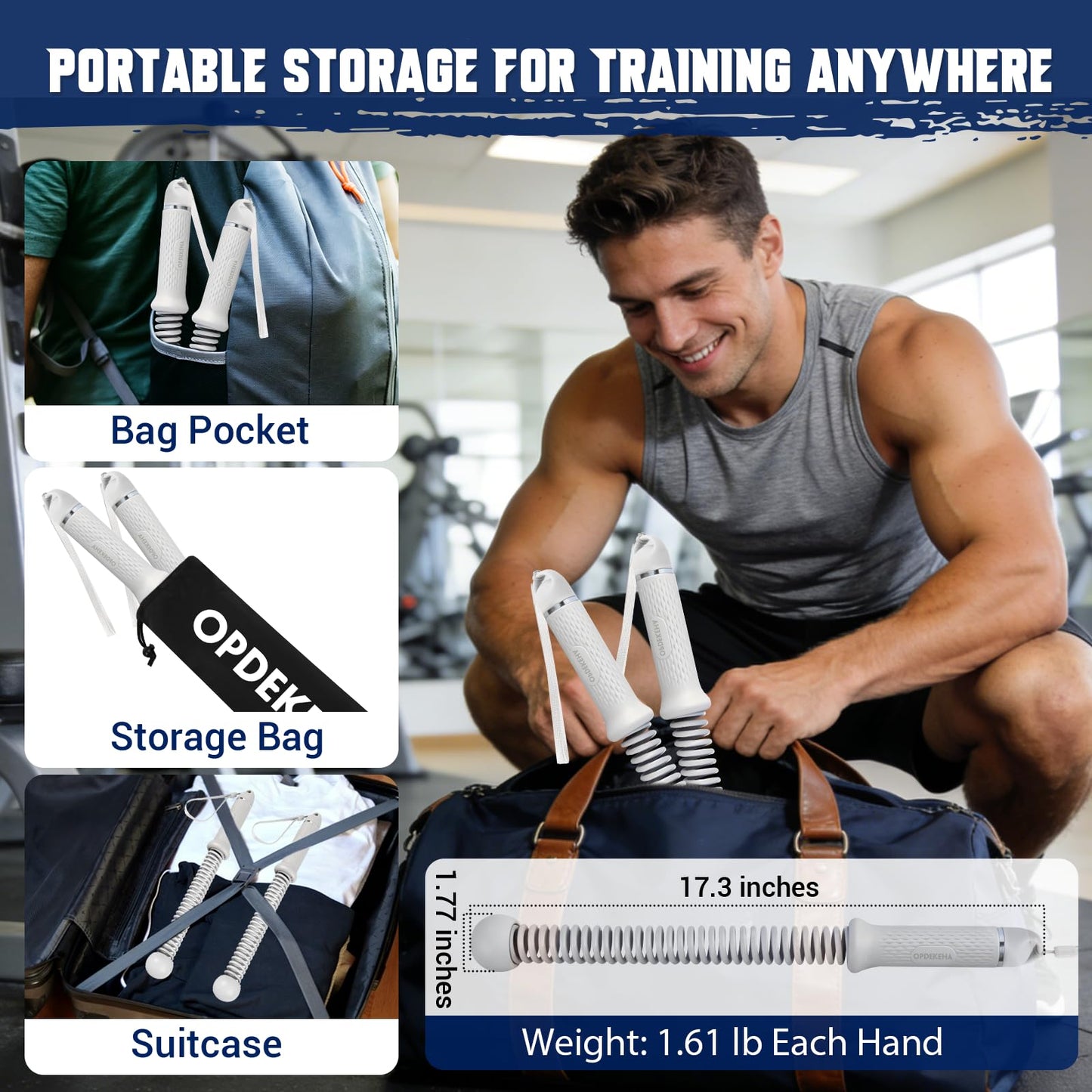 Weighted Ropeless Battle Ropes for Home Gym, Heavy Duty Portable Cordless Battle Rope with Grip Strengtheners & Poster, Battle Rope Sticks for HIIT, Strength & Quiet Cardio Training Men & Women(2PCS)