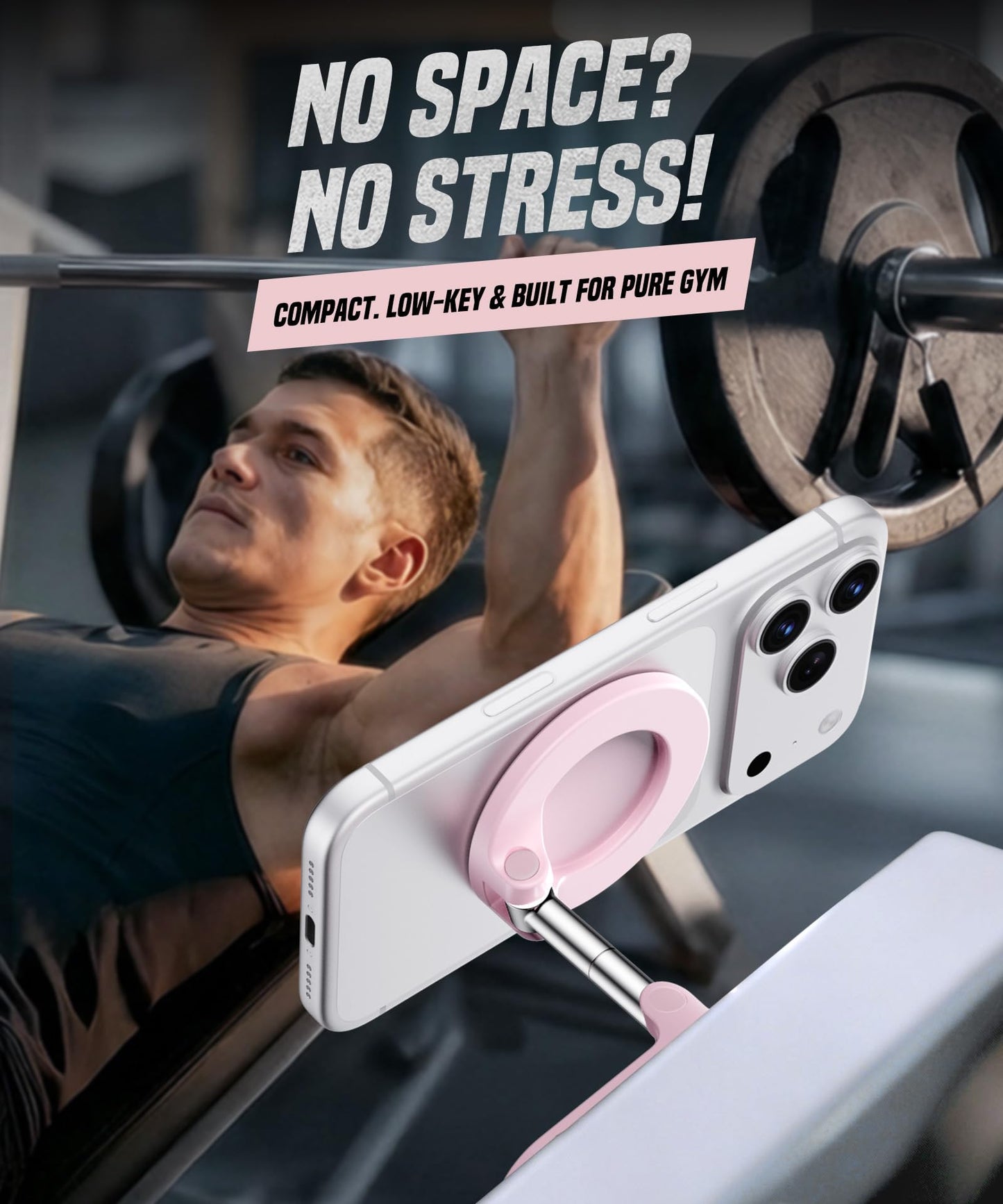 GolbinBox Magnetic Gym Phone Holder for MagSafe, All Metal Dual-Magnet Mount for iPhone and Android, 360° Adjustable Tri-Axis, Gym Essentials for Bodybuilder Men Women Recording Fitness Exercise, Pink