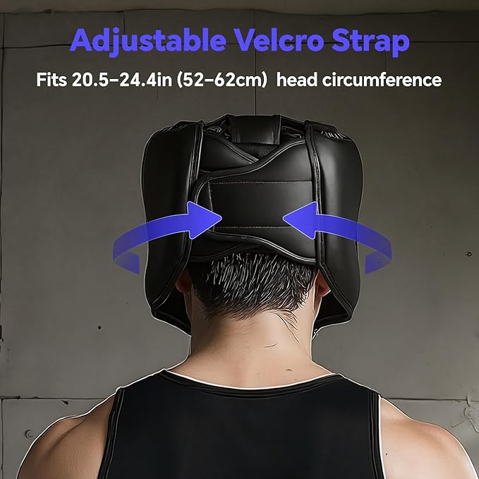 Boxing Headgear 1 or 2 Pack, One Size Fits All Ages MMA Headgear, Closed Type Boxing Helmet, Sparring MMA Muay Thai Kick Brace (Black-Black)