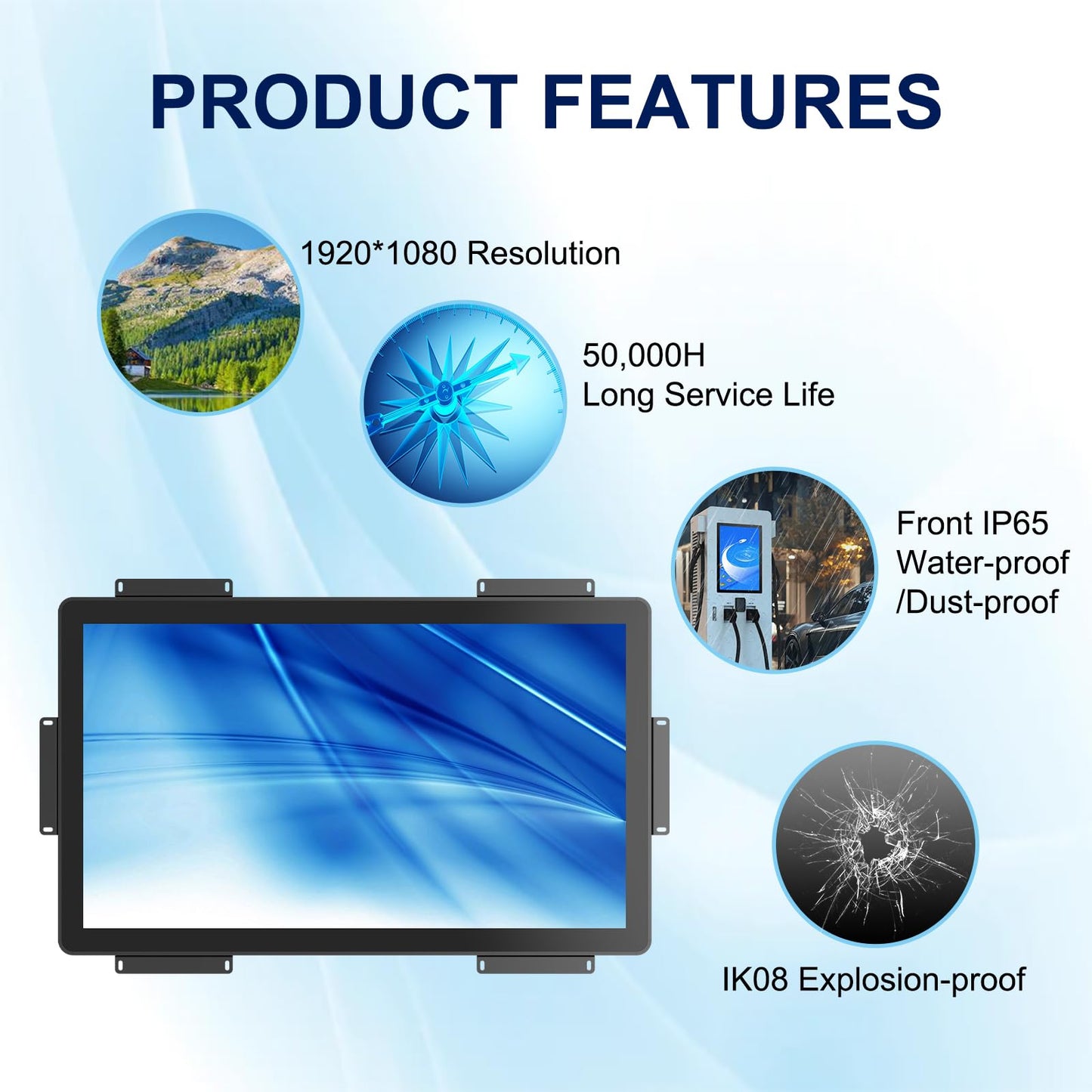 Bosunre 27 Inch FHD Capacitive PCAP Touch Screen Monitor,LED Backlight Industrial Touch Display, HD-MI & VGA Ports, Large Touch Monitor for Interactive Training Stations, Retail Self-Service