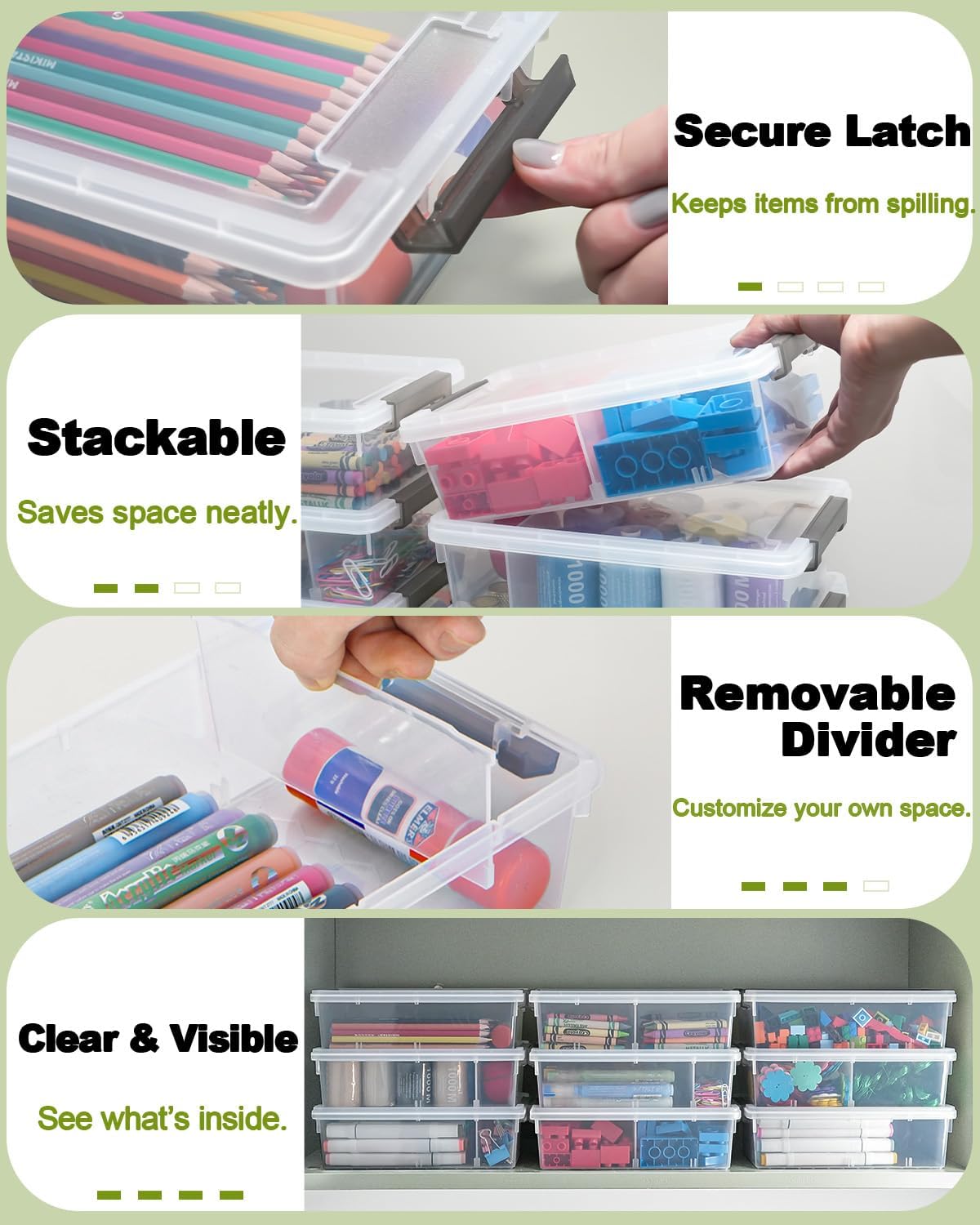 Skiennix Extra Large Pencil Box - Removable Divider & Stackable Design | 12 Pack Clear Organizer (Grey)