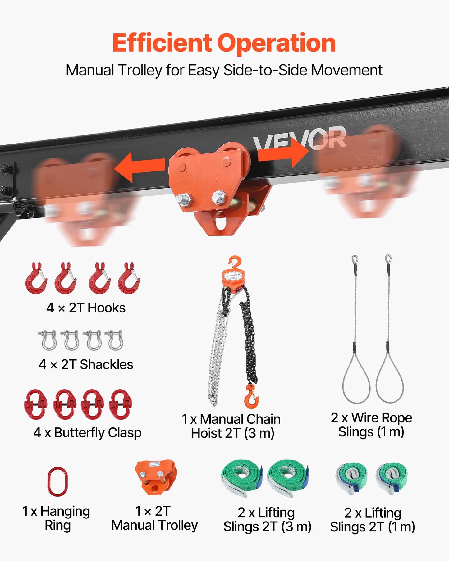 VEVOR Adjustable Gantry Crane, 4400 lbs Capacity, Portable Shop Lift Hoist with 99.6-146.9 in Height Adjustable, Manual Trolley, Hoist, Sling, Shackles, Hooks, for Garage Factory Warehouse Auto Repair