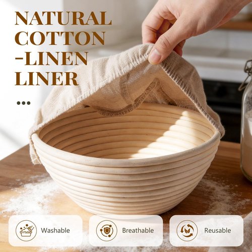 Banneton 2-Pack Bread Proofing Baskets | 9-Inch Round Natural Rattan for Sourdough Baking