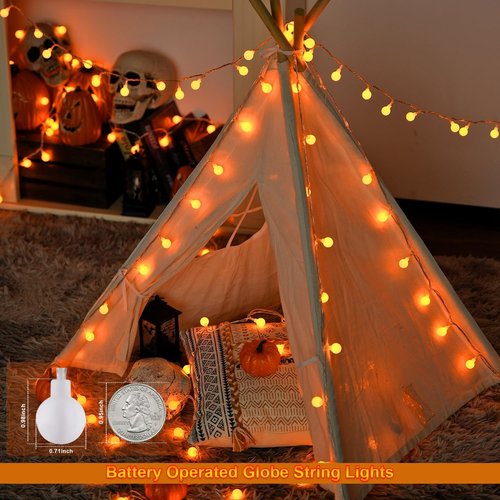 JMEXSUSS 100 LED Orange Globe String Lights - 33ft Battery Operated Fairy Lights with Remote | Indoor/Outdoor Decor
