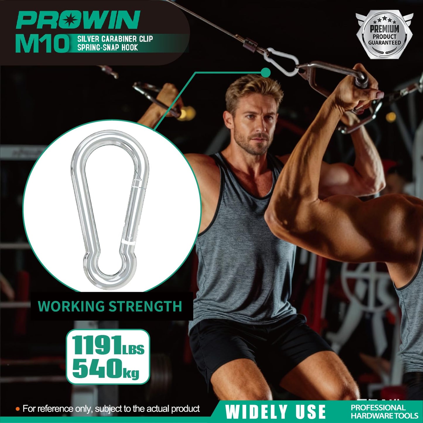 Prowin 10pcs M10 Heavy Duty Carabiner Clips, 1191 lbs Capacity Spring Snap Hook, 4 Inch Galvanized Steel Quick Link for Hiking, Camping, Hammock, Swing, Outdoor Gear